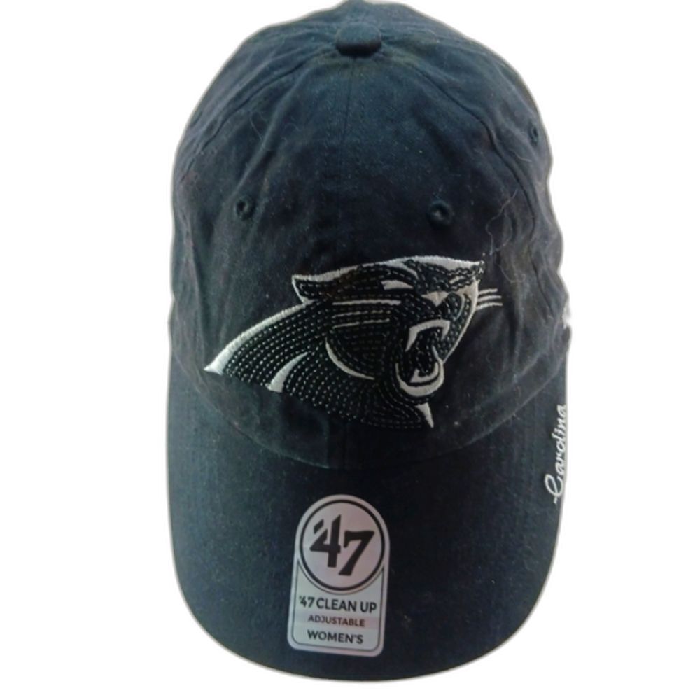 NWT NFL North Carolina Panthers Cap/ Hat Womans OS Black. Sequined Logo.........